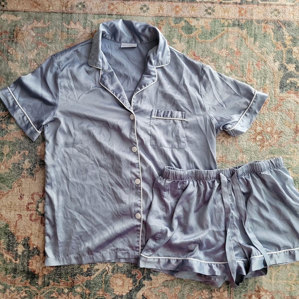 Dusty Blue Satin/Silky Pajama Set